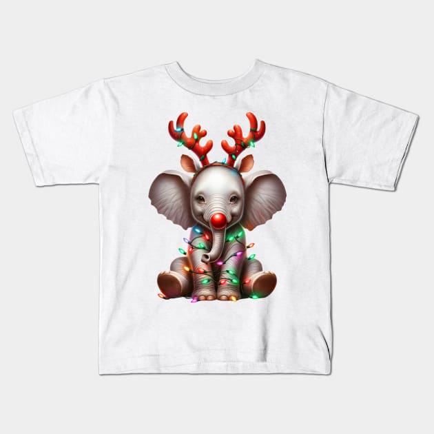 Christmas Red Nose Elephant Kids T-Shirt by Chromatic Fusion Studio